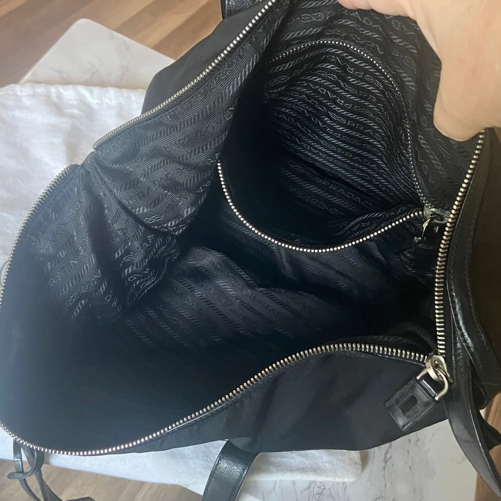 Authentic Prada nylon Laptop /tote bag with Leather Trim, Lock, Key, Prada Dusty - Picture 12 of 17